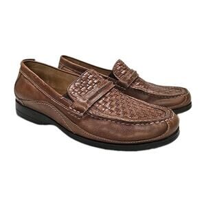 Florsheim Men's 9.5 D Chestnut Woven Leather Loafers Moc Toe Edenton 11677-205